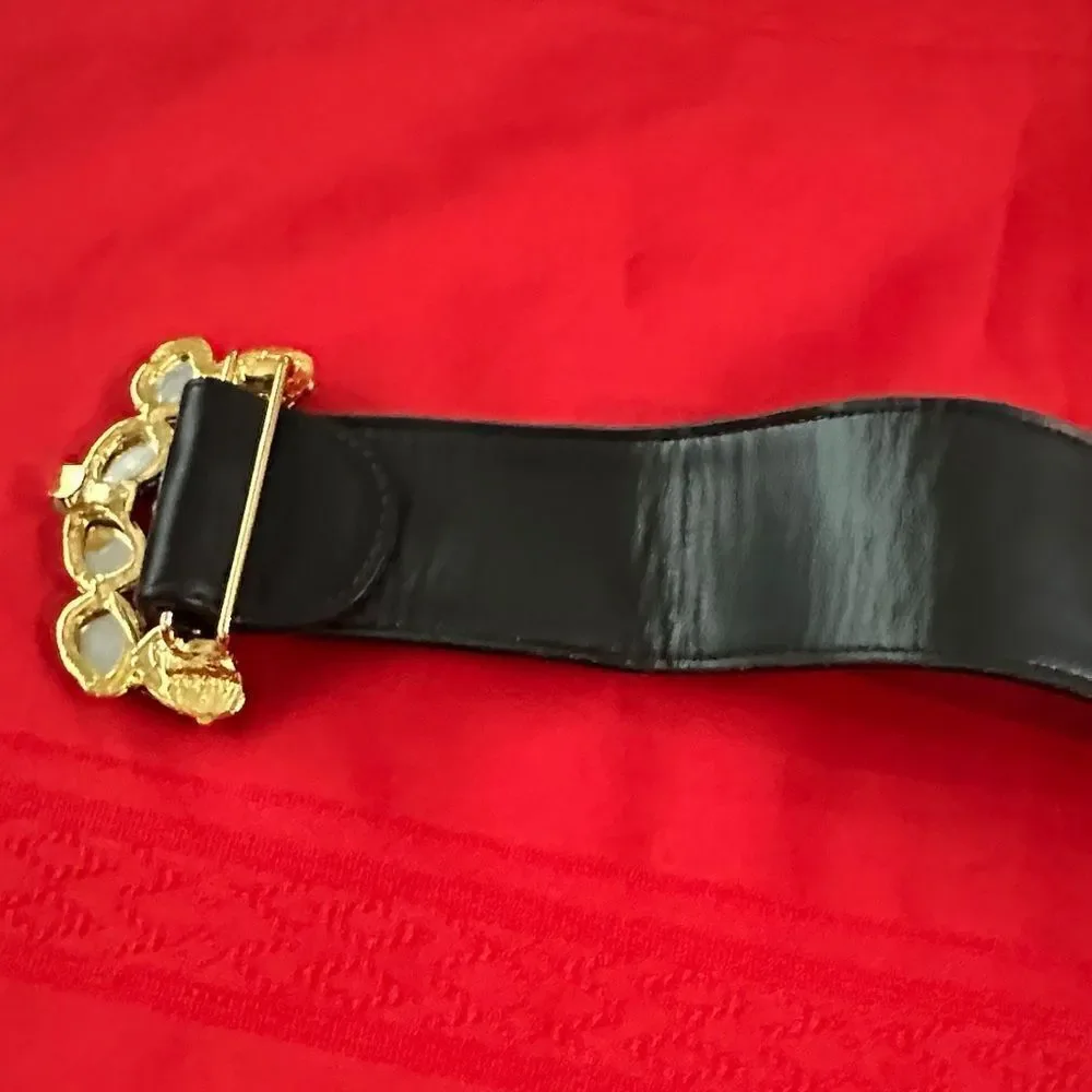 NWT RAINA BLK WISTERIA Elegant Black Belt with Blue Gemstone Accent